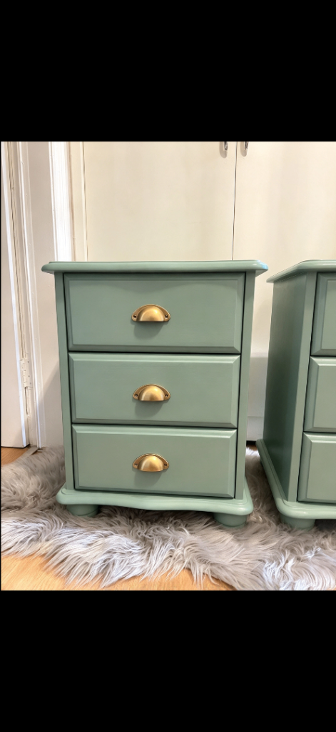 Pair of Sage Green Bedside Tables with Brass Handles | in Southside ...
