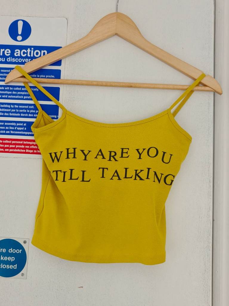 Slogan Print Yellow Cami Tank Top