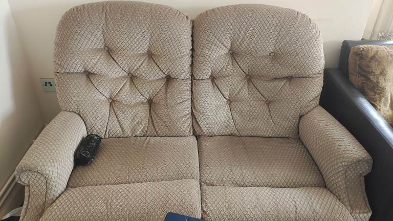 Two-Seater Fabric Recliner Sofa – Beige, Good Condition