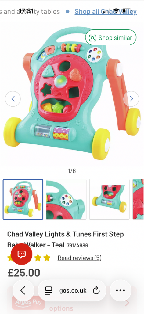 Chad Valley Lights & Tunes First Step Baby Walker - Teal