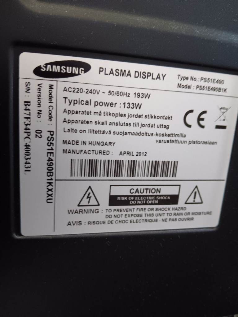 image for Samsung Plasma Television  Model PS51E490