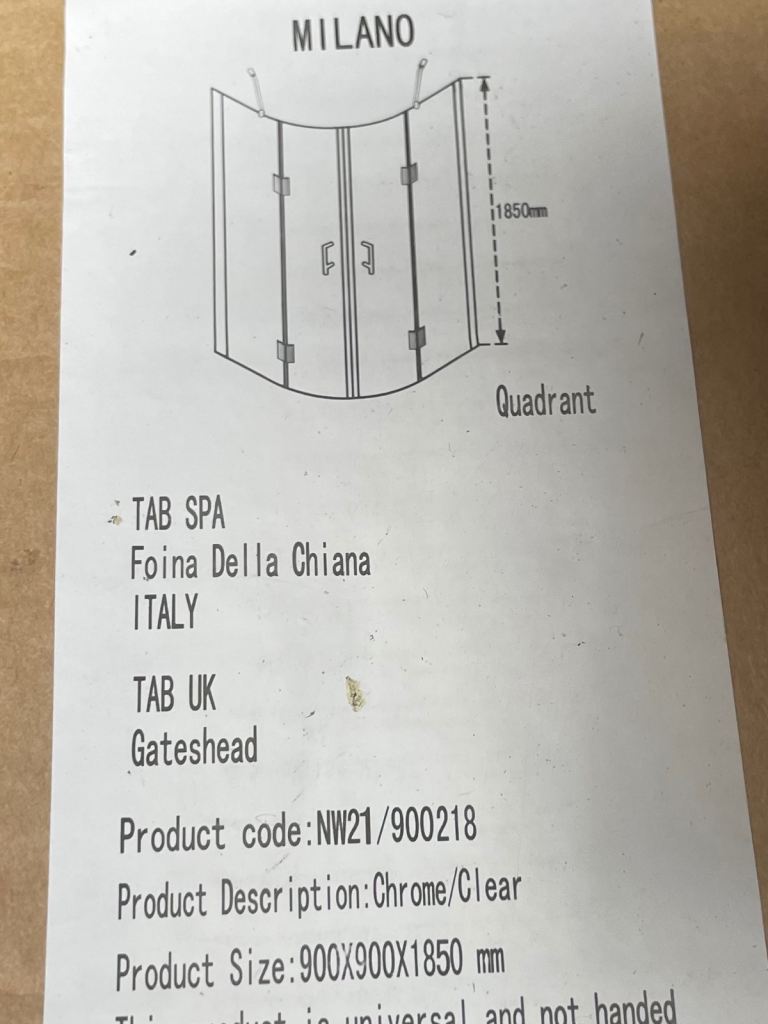 Shower enclosure 900 x 900 quadrant