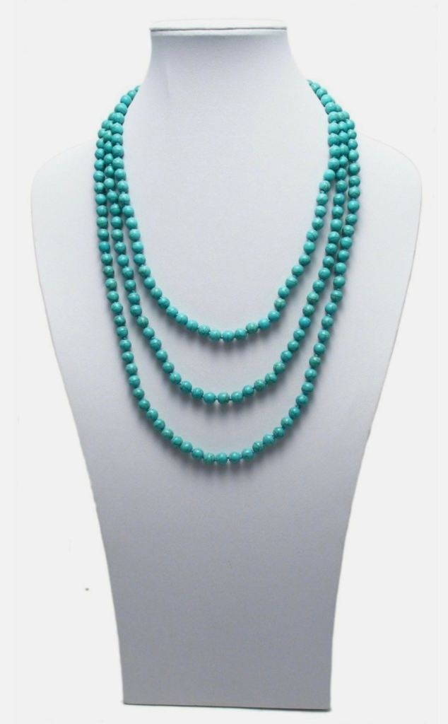 Genuine Natural Turquoise 80" Long  Bead Stranded Necklace