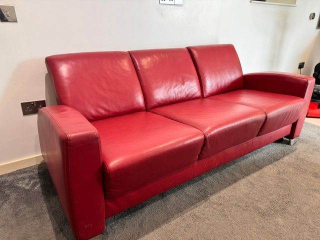 FREE- Comfortable Red Leather 3-Seater Sofa – Good Condition