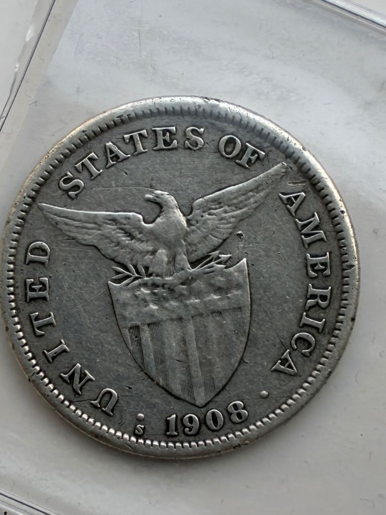 1908 United States Philippines One Peso silver coin