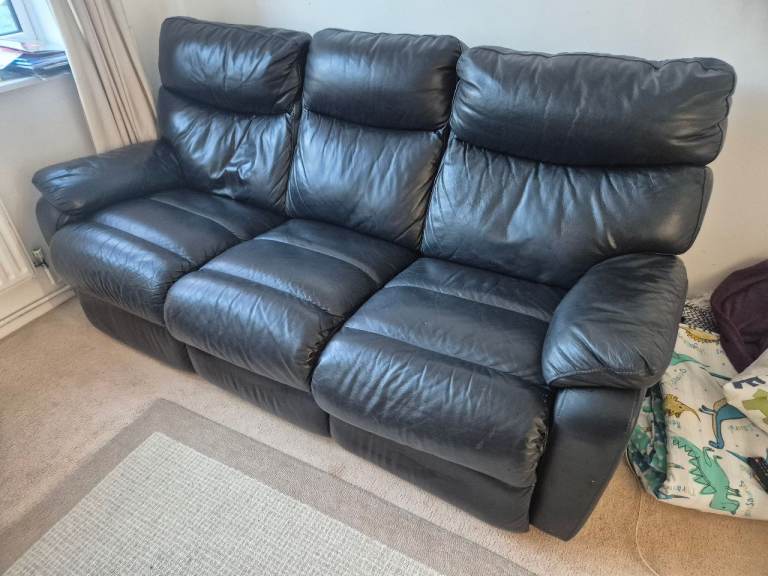 Black leather reclining 3 seater sofa **urgent**
