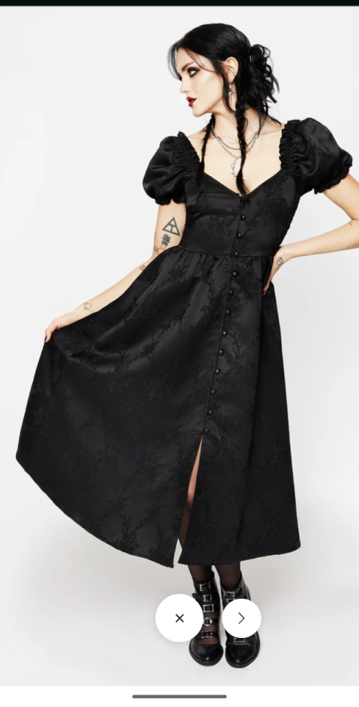 Sylvie Puff Sleeve Midi Dress black gothic Disturbia 