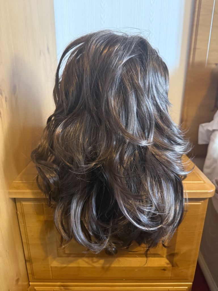 Brown layered synthetic heat resistant wig 18”