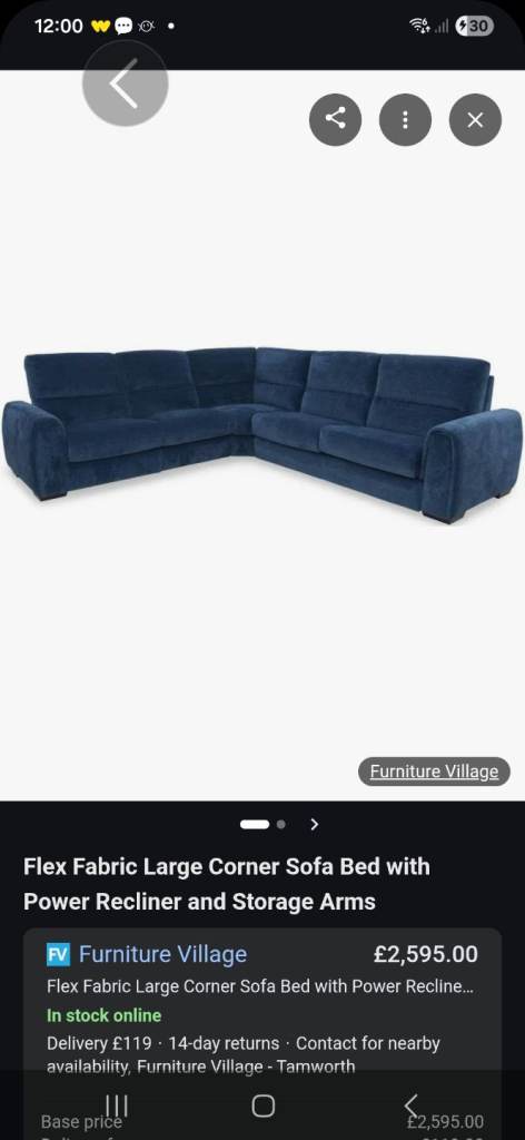 LG FLEX CORNER SOFABED, STORAGE ARMS, RECLINER