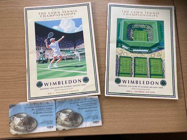 2 x Wimbledon Lawn Championship Programmes (2004 + 2005) + tickets