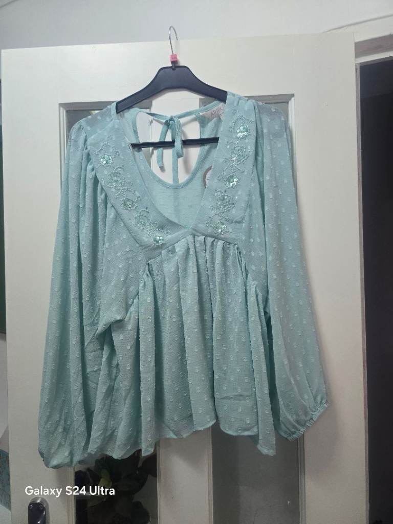 APRICOT Women's UK 10/EUR S Light Green Beaded Top BNWT