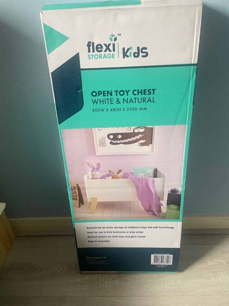 Flexi Storage Kids Open Toy Chest - White & Natural, Brand New