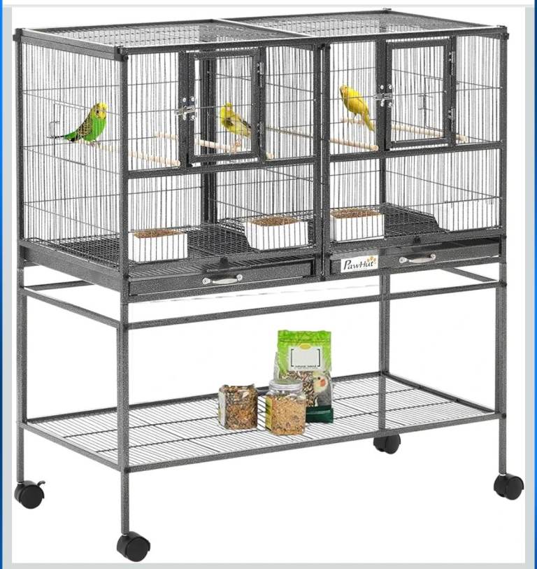 BNIB Pawhut large bird flight cage for birds budgies, parrotlet, finches. Removable wheeled stand.