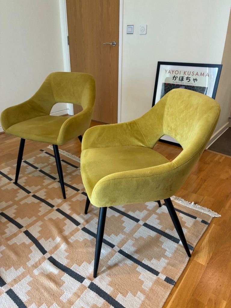Pair of Green Velvet Dining Chairs – Good Condition