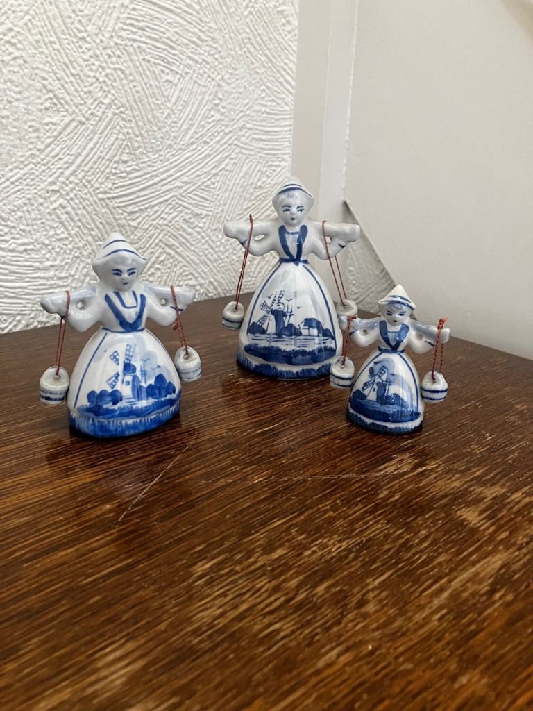 Set of 3 Blue and White Ceramic Dutch Figurines