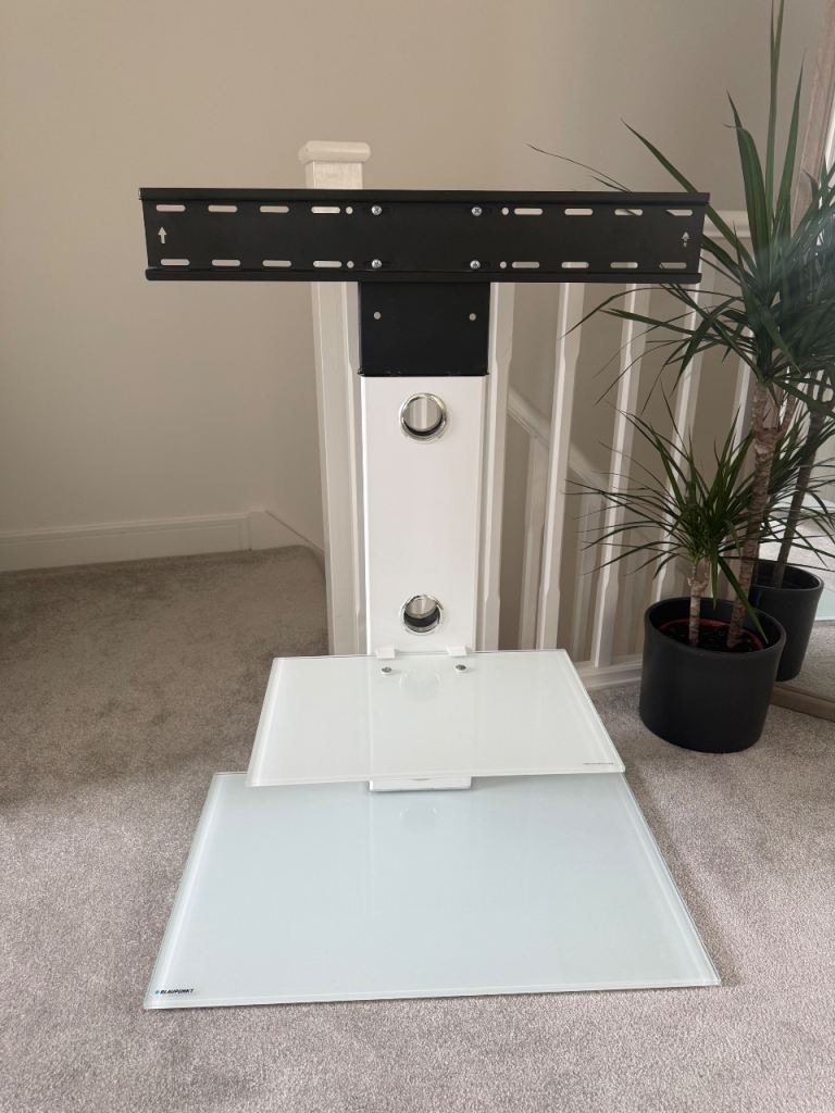 White Glass TV Stand with Mount – Good Condition