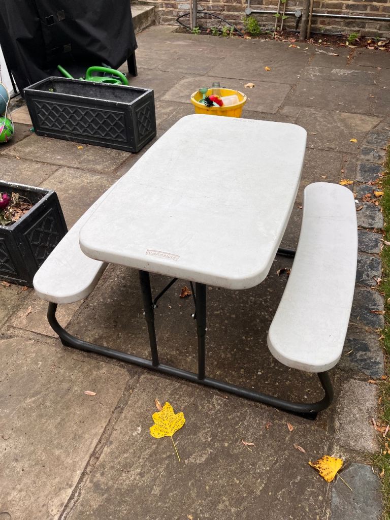 Children’s Picnic Bench - plastic top, metal legs, collapsible / foldaway