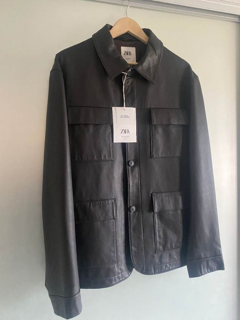 Zara Origin Men's Black Leather Jacket - Brand New with Tags