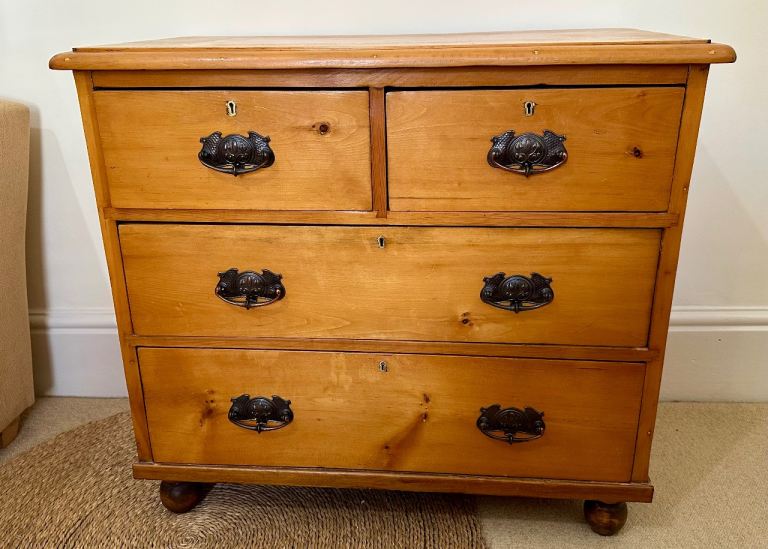 Lovely Vintage Wood Chest of Drawers with Metal Handles