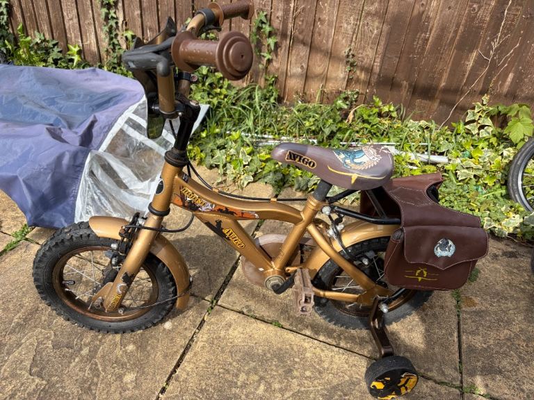 Kids Gold Rodeo Bike with Stabilisers and Saddle Bags