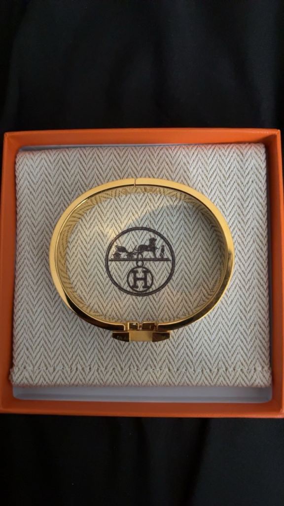 Hermes Clic H Bracelet – Gold & White, Excellent Condition