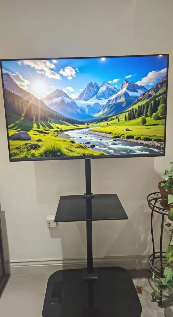 Tall Black TV Floor Stand / Mount with Shelf