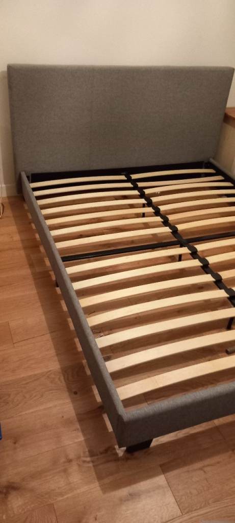 MODERN GREY LINEN KING SIZE BED WITH HEADBOARD