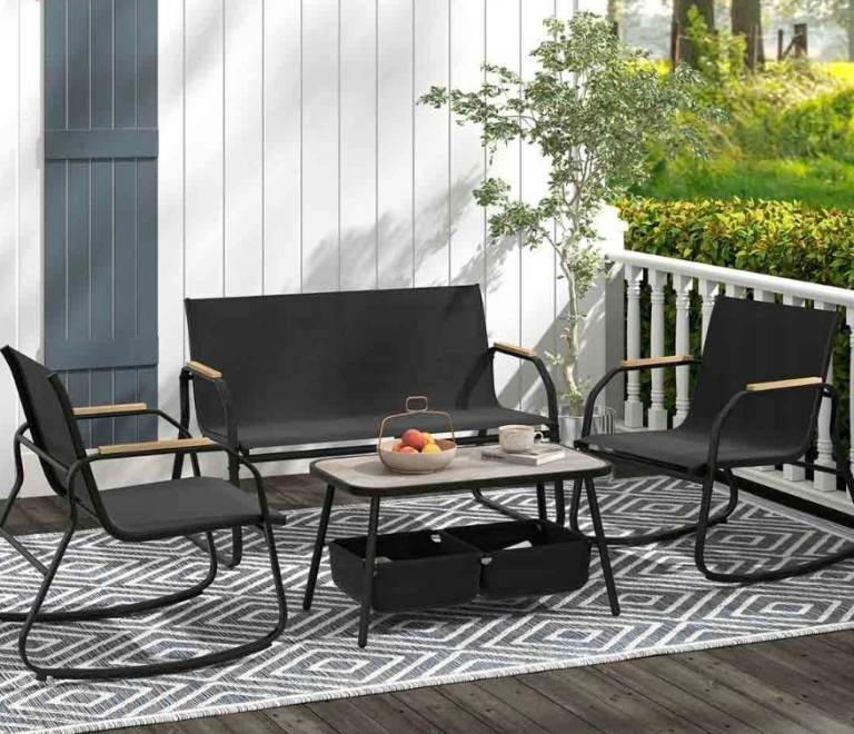  4 Pieces Patio Furniture Set with 2 Rocking Bistro Chairs