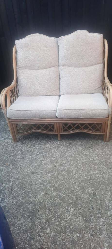 Rattan Two-Seater Sofa with Cushions – Good Condition