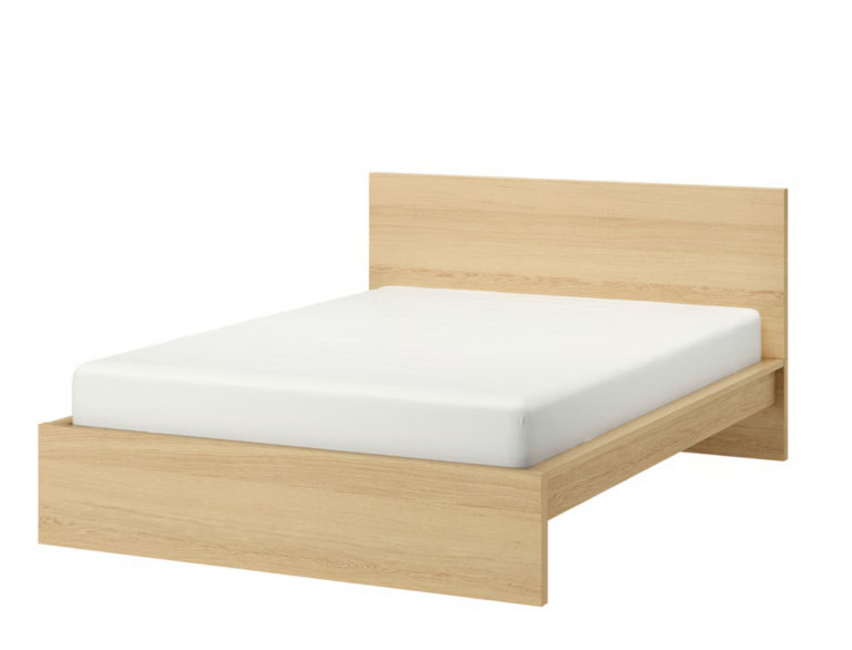 IKEA MALM Bed frame, high, white stained oak veneer/Luröy, Standard Double