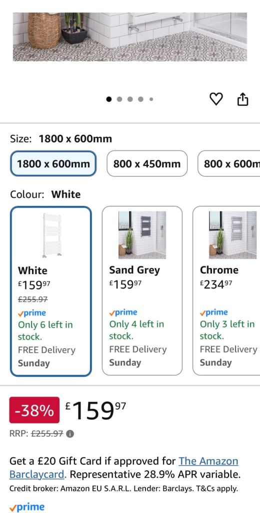 Warmehaus Minimalist Bathroom Flat Panel Heated Towel Rail Radiator Ladder Rad 1800 x 600 mm - White