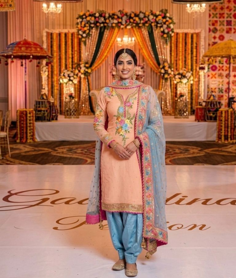 Beautiful Peach & Blue Embroidered Salwar Kameez Suit – As Good As New