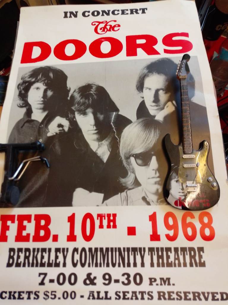 THE DOORS POSTER +MINI GUITAR +STAND+2 BOOKS LYRICS POSTER THICK CARD 