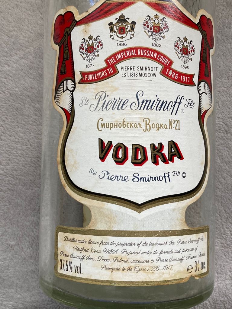 3 Ltr empty Smirnoff vodka glass bottle