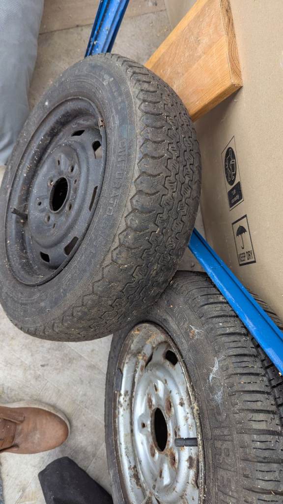 2 x 12" classic mini wheels with old tyres