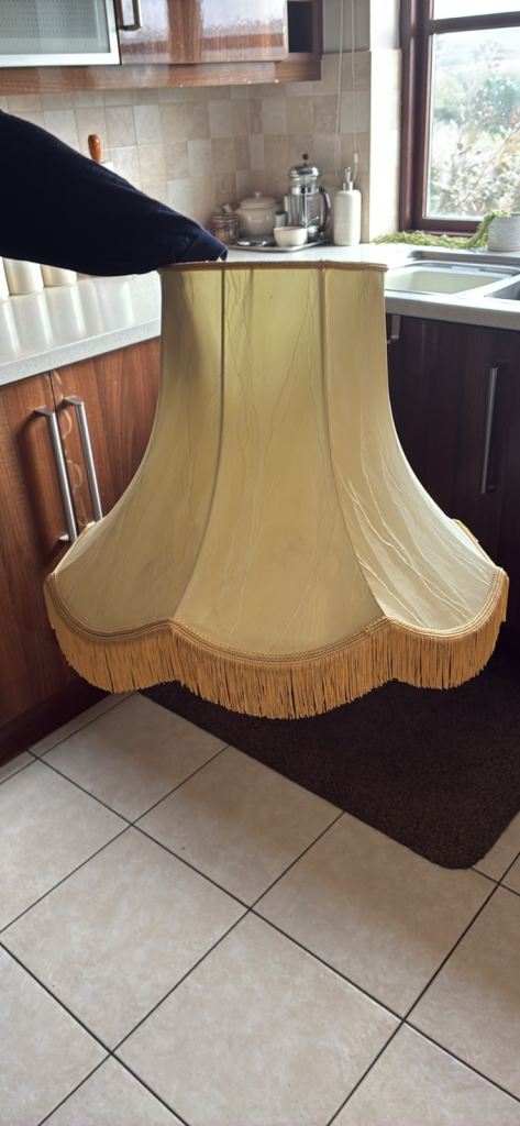 Golden yellow Fabric Lampshade with Fringe – Good Condition