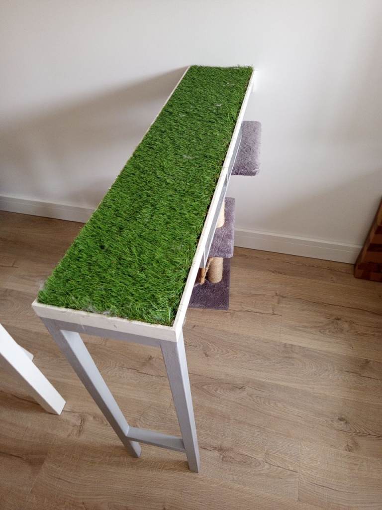 Homemade cat shelf and storage for living room sofa