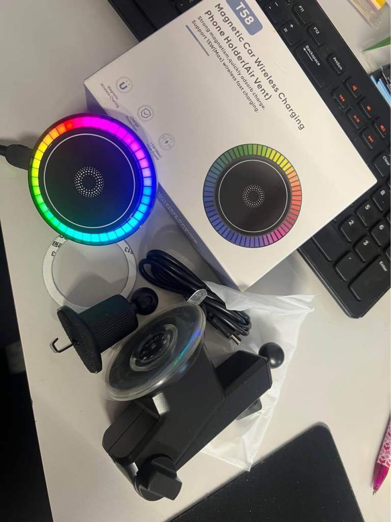 Magnetic Phone Car Mount with Light Car Phone Holder 15W Wireless Charger 