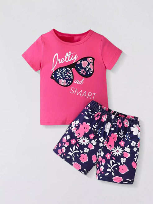 Children's Floral Sunglasses Tee and Shorts Set