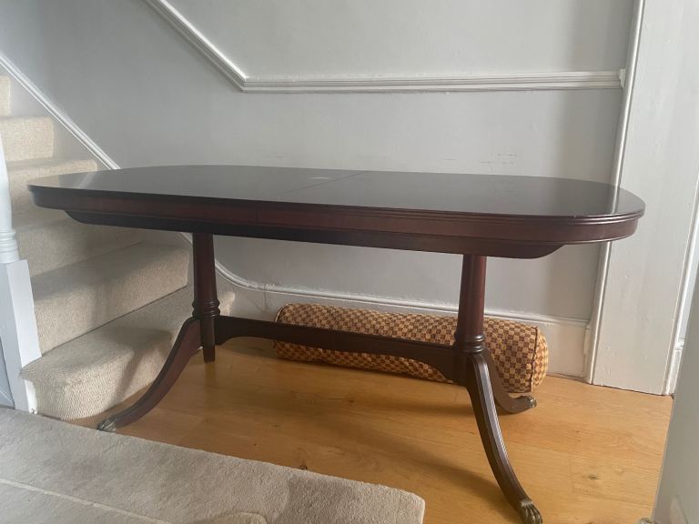 Large Oval Shape Brown Wooden Antique Dining Table 