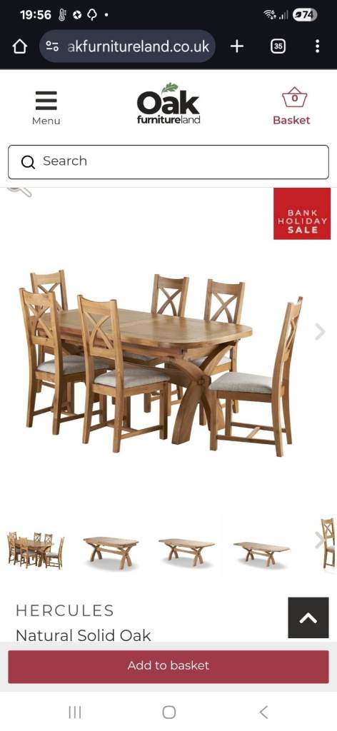 Oak extendable table and 6 chairs