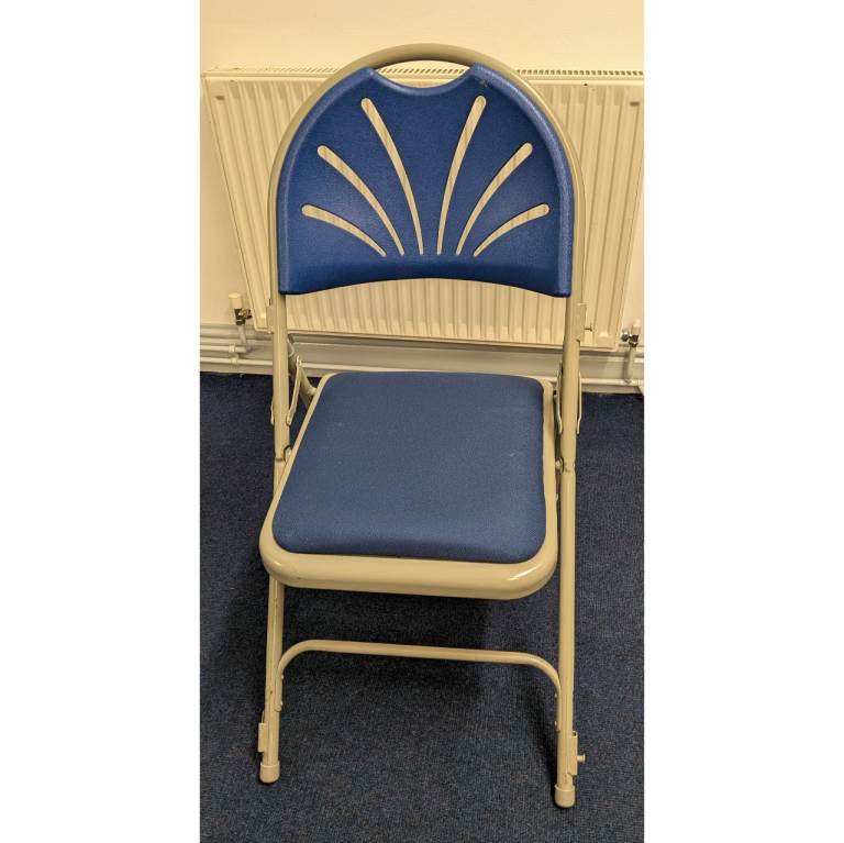 6 Blue Folding Chairs - Good Condition, Metal Frame