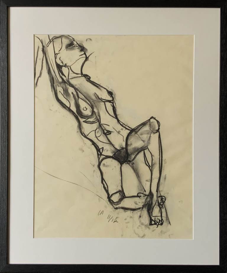 Abstract Female Nude Charcoal Portrait Painting British Contemporary School