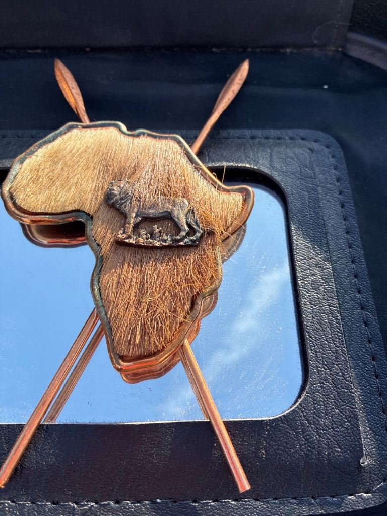 Unique Africa Map Decor with Lion Figurine