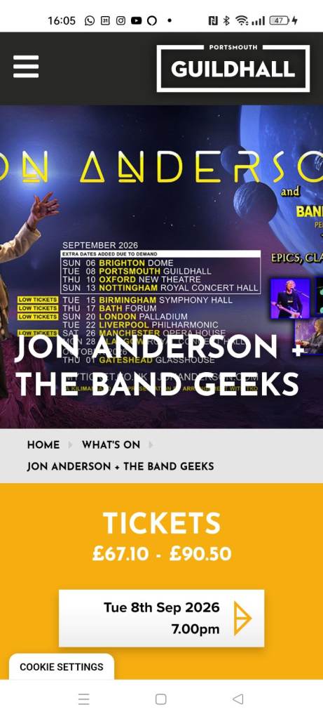 Jon Anderson and The Band of Geeks Portsmouth Guildhall 08.09.26