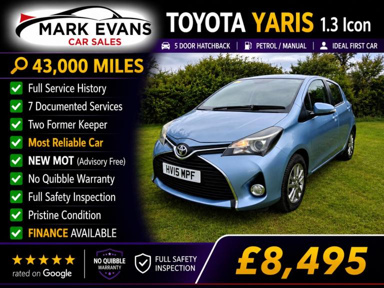 2015 Toyota Yaris 1.33 VVT-i Icon 5dr HATCHBACK Petrol Manual