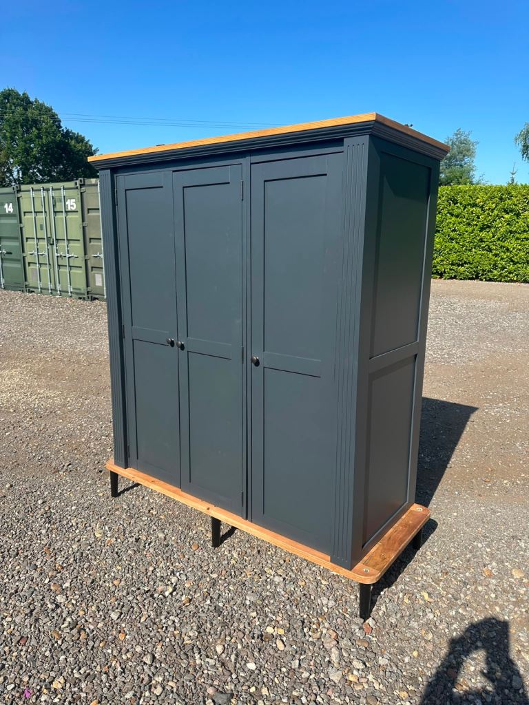 Large Triple Door Blue Storage Cupboard Wardrobe Shelving Unit 173cm