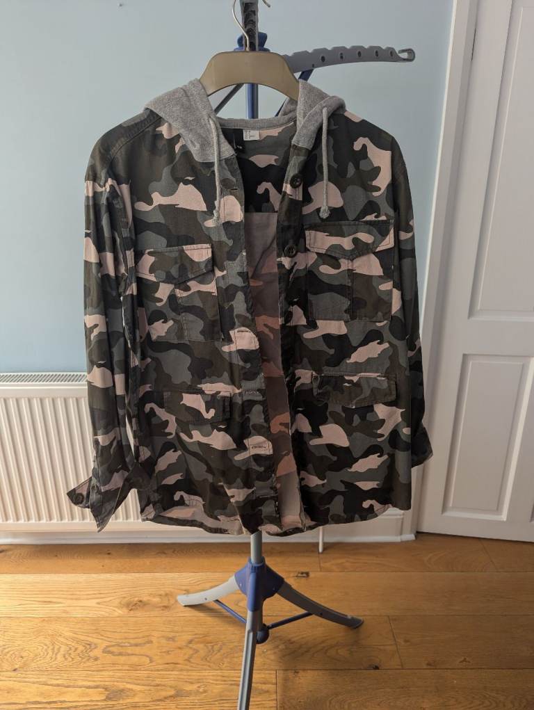 Camo Jacket with Grey Hood – Good Condition