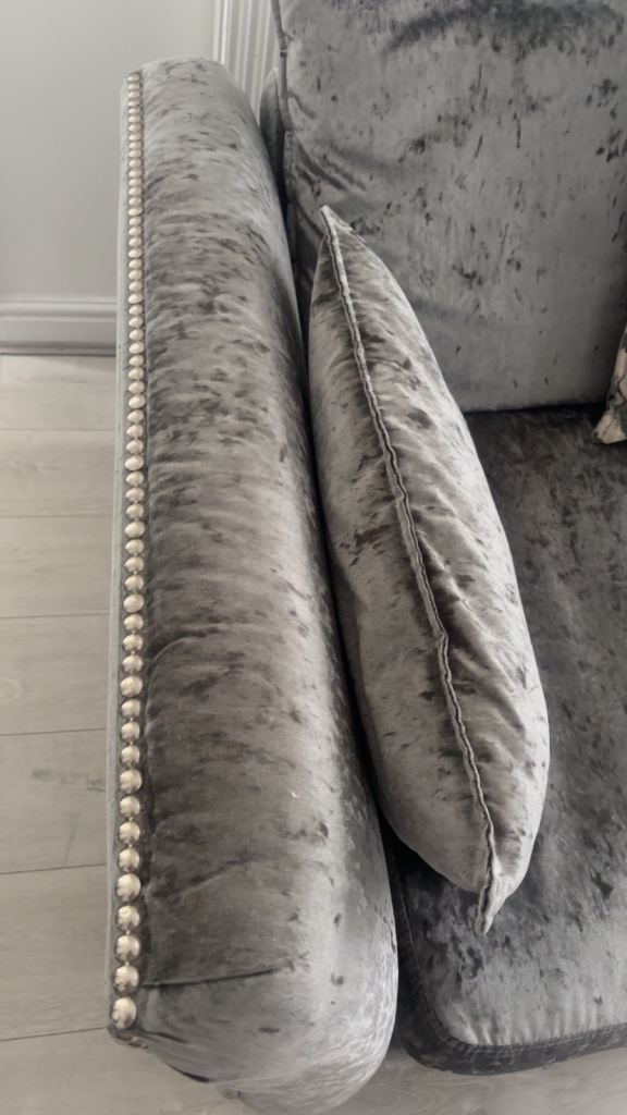 A lustrous soft crushed velvet grey & sliver