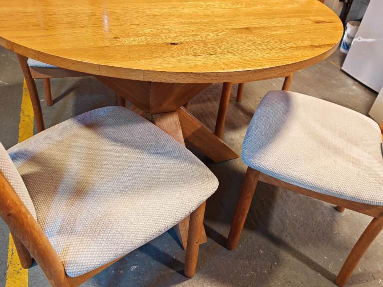 Danish round hardwood dining table with 4 chairs 